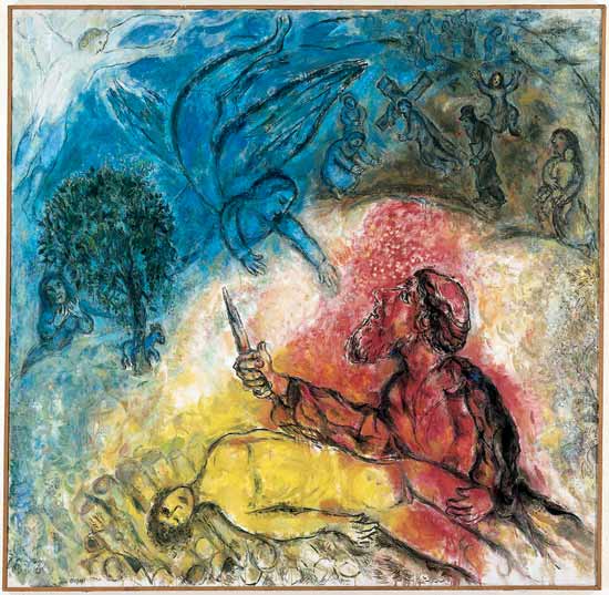 Marc Chagall, O Sacrifício de Isaque, 1960-1966, óleo sobre tela, 230 x 235 cm, Museu Nacional Mensagem Bíblica Marc Chagall, Nice, França